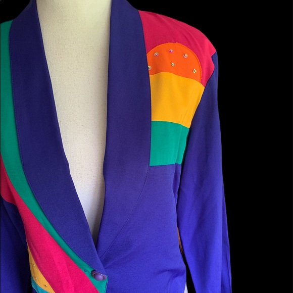 Vtg 80’s City Girl Blue Rainbow Cropped Blazer 6 - Picture 6 of 14